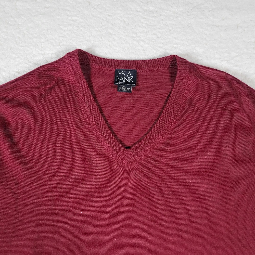Jos. A. Bank V-Neck Sweater Mens XL Burgundy Merino Wool Blend